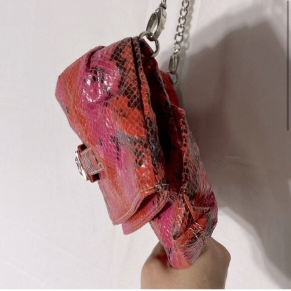 Vintage Nine West Pink Orange Reptile Print & Texture Shoulder Bag Purse Clutch - Picture 4 of 15